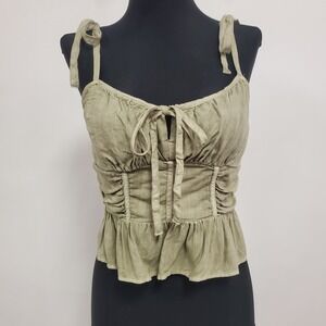 American Eagle‎ Womens Ruched Forest Fairy Milkmaid Babydoll Tank Size XS Green